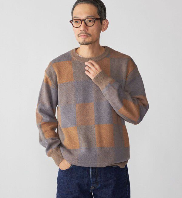 SHIPS「SHIPS: 〈洗濯機可能〉チェック コットンカシミヤ クルーネック」|ニット・セーター|