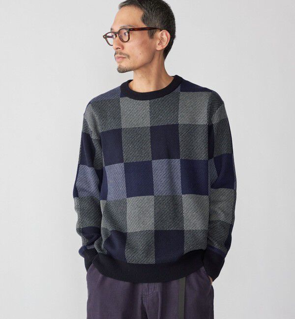 SHIPS「SHIPS: 〈洗濯機可能〉チェック コットンカシミヤ クルーネック」|ニット・セーター|