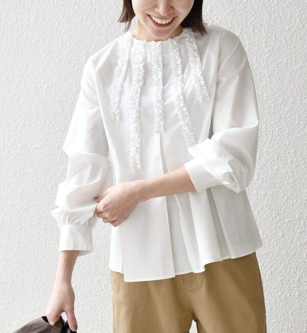 SHIPS any「SHIPS any:〈洗濯機可能〉REPREVE フリル クルーネック Aライン ブラウス」|シャツ・ブラウス|