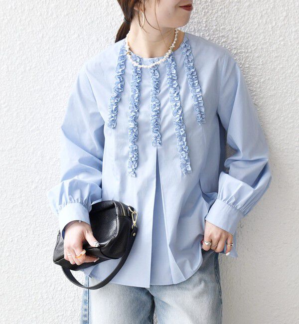 SHIPS any「SHIPS any:〈洗濯機可能〉REPREVE フリル クルーネック Aライン ブラウス」|シャツ・ブラウス|