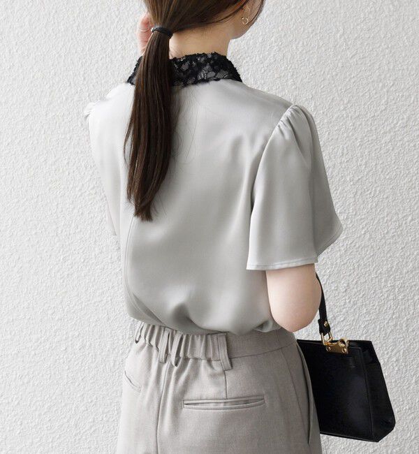 SHIPS any「《予約》SHIPS any:〈洗濯機可能〉サテン レースカラー ショートスリーブ ブラウス」|シャツ・ブラウス|