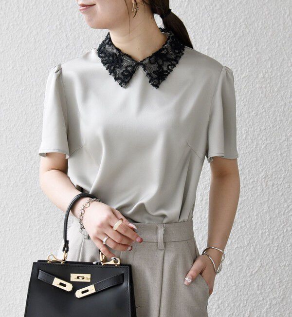 SHIPS any「《予約》SHIPS any:〈洗濯機可能〉サテン レースカラー ショートスリーブ ブラウス」|シャツ・ブラウス|