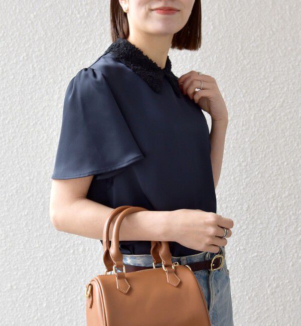 SHIPS any「《予約》SHIPS any:〈洗濯機可能〉サテン レースカラー ショートスリーブ ブラウス」|シャツ・ブラウス|