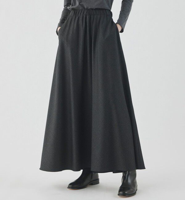 GALERIE VIE「フラノストレッチ ギャザーマキシスカート」|フレア|
