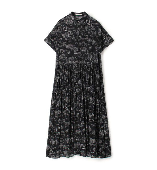 GALERIE VIE「 LandScapeシルクストレッチ ギャザーシャツドレス」|ワンピース|18 ブラック系