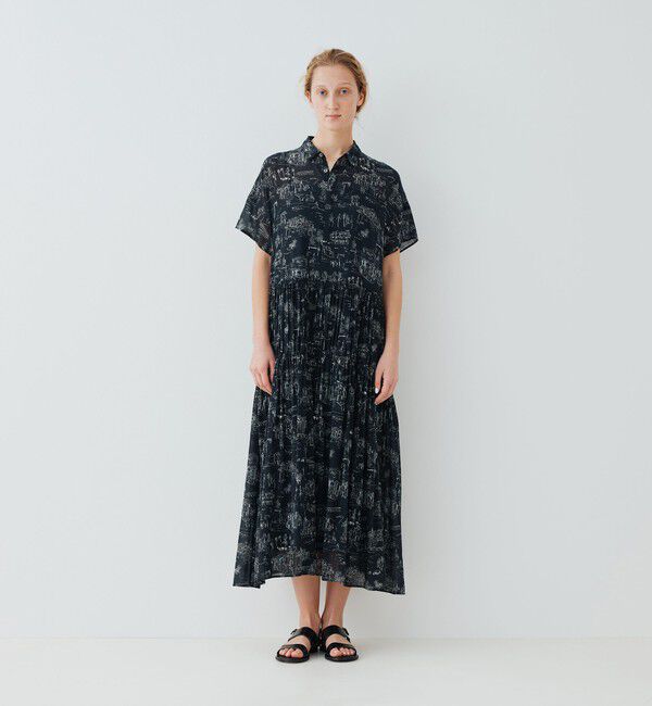 GALERIE VIE「 LandScapeシルクストレッチ ギャザーシャツドレス」|ワンピース|