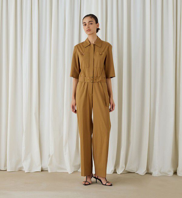 DES PRES「ストレッチポプリン ハーフスリーブジャンプスーツ」|オールインワン|