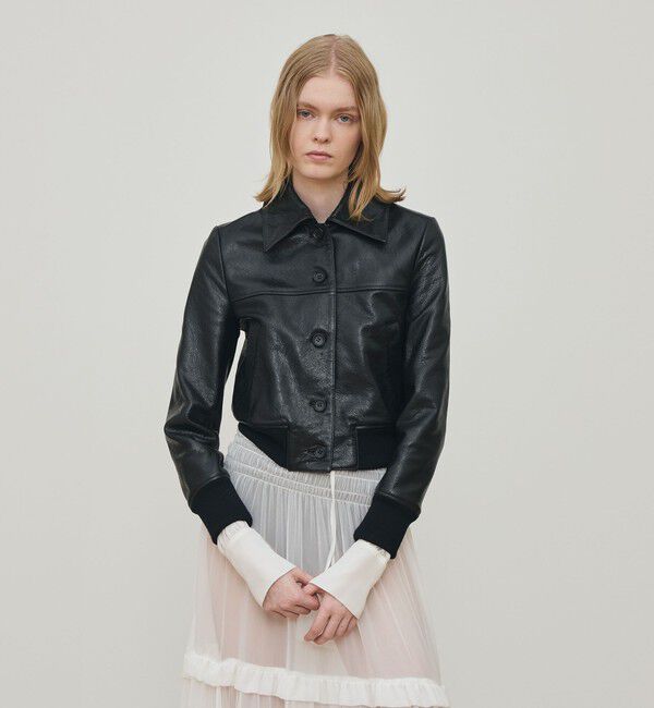 DES PRES「リンクルレザー ムートンカラーブルゾン」|ブルゾン・スタジャン|