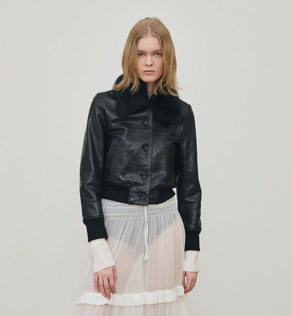 DES PRES「リンクルレザー ムートンカラーブルゾン」|ブルゾン・スタジャン|