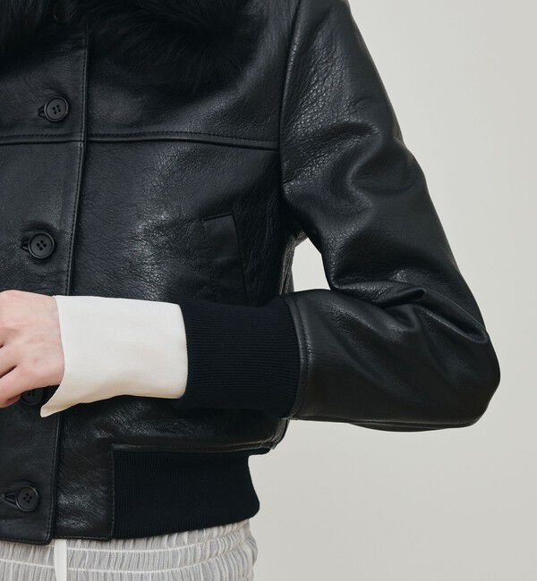 DES PRES「リンクルレザー ムートンカラーブルゾン」|ブルゾン・スタジャン|