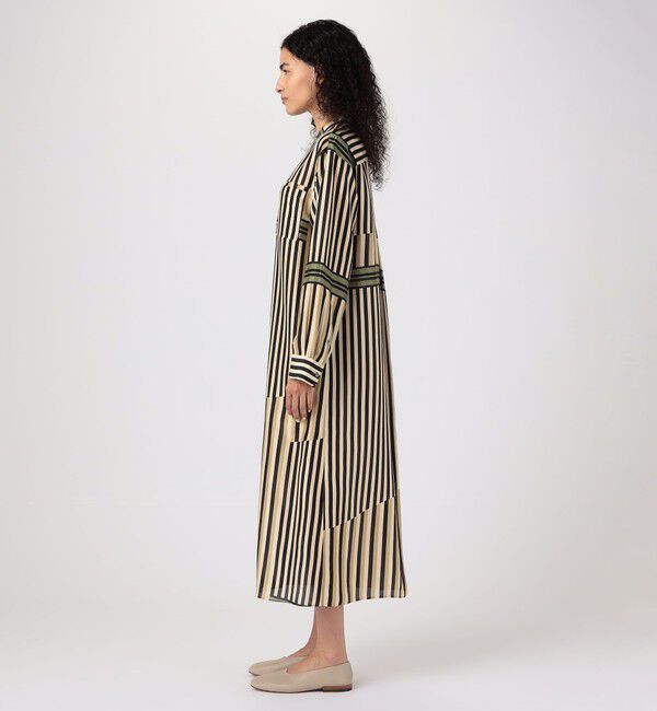 GALERIE VIE「シルクハブタエストライププリント バンドカラーシャツワンピース」|ワンピース|