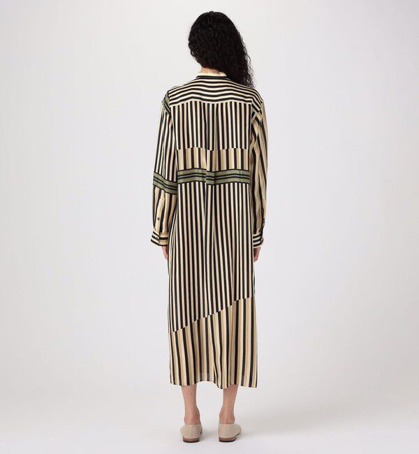 GALERIE VIE「シルクハブタエストライププリント バンドカラーシャツワンピース」|ワンピース|