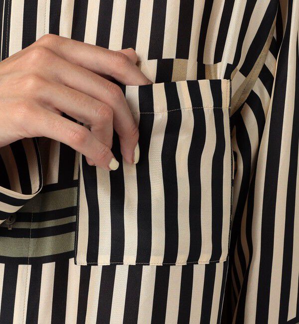 GALERIE VIE「シルクハブタエストライププリント バンドカラーシャツワンピース」|ワンピース|