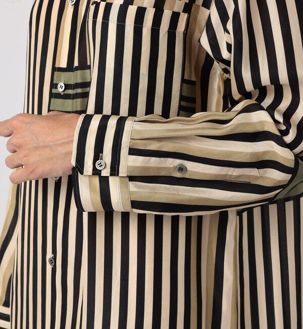 GALERIE VIE「シルクハブタエストライププリント バンドカラーシャツワンピース」|ワンピース|