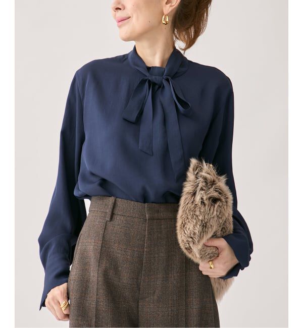 VERMEIL par iena「ヴィンテージブライトツイルボウタイブラウス」|シャツ・ブラウス|ネイビー