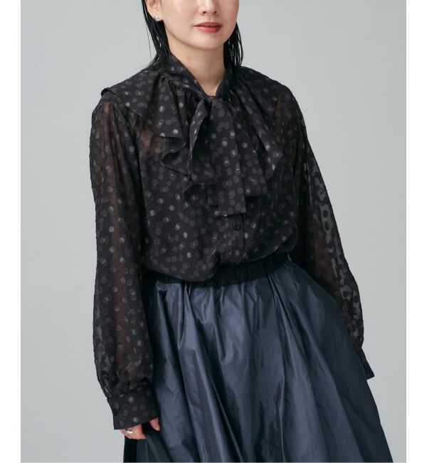 VERMEIL par iena「《一部店舗限定》ドットジャガードプリントフリルブラウス」|シャツ・ブラウス|ブラック