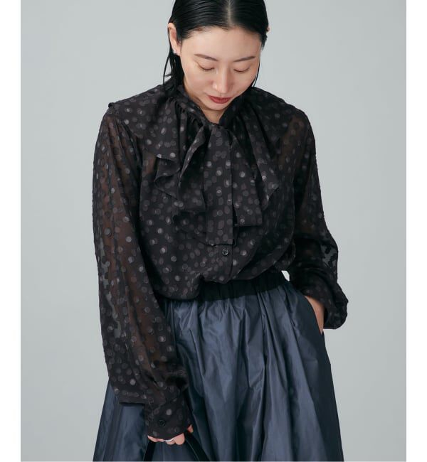 VERMEIL par iena「《一部店舗限定》ドットジャガードプリントフリルブラウス」|シャツ・ブラウス|