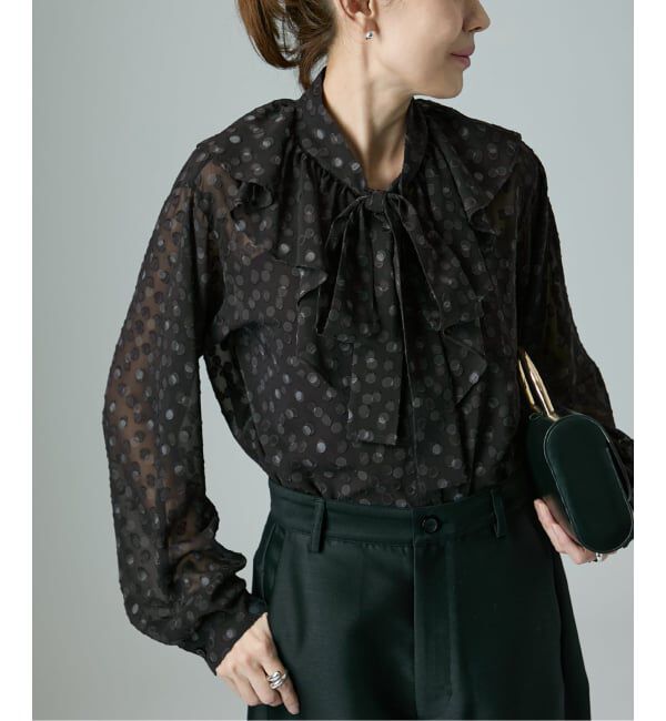 VERMEIL par iena「《一部店舗限定》ドットジャガードプリントフリルブラウス」|シャツ・ブラウス|