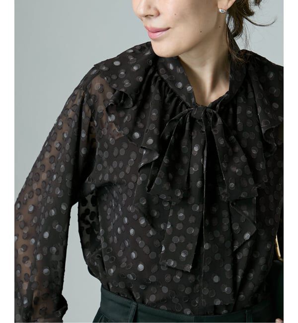 VERMEIL par iena「《一部店舗限定》ドットジャガードプリントフリルブラウス」|シャツ・ブラウス|