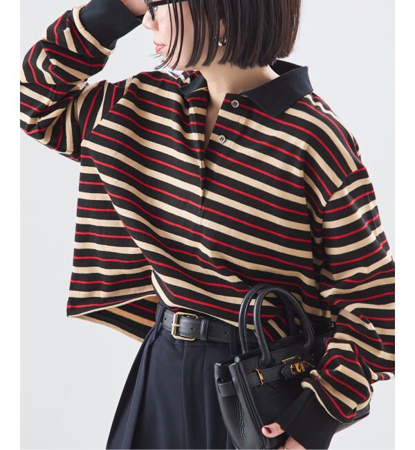 journal standard L'essage「マルチボーダーロングスリーブポロシャツ」|Tシャツ・カットソー|ブラック