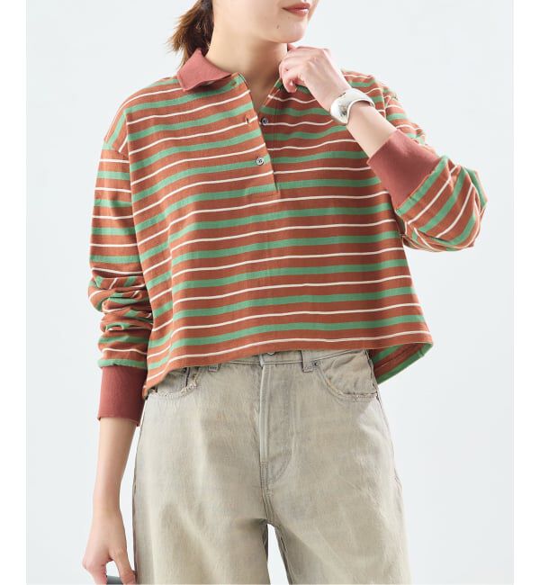 journal standard L'essage「マルチボーダーロングスリーブポロシャツ」|Tシャツ・カットソー|ブラウン B