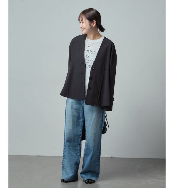 JOURNAL STANDARD「リネンナイロンストレッチフレアジャケット」|ノーカラージャケット|