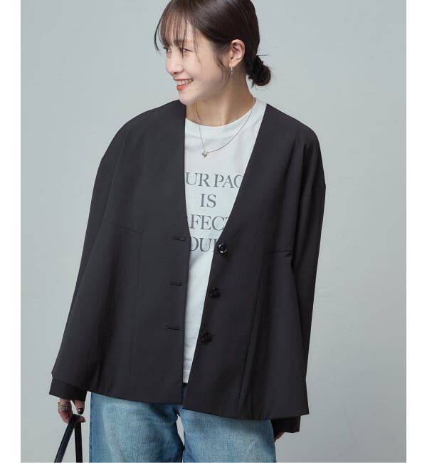 JOURNAL STANDARD「リネンナイロンストレッチフレアジャケット」|ノーカラージャケット|