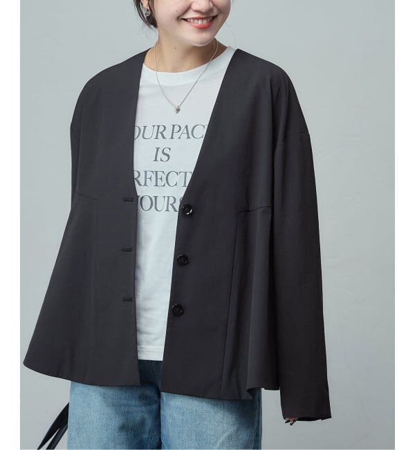 JOURNAL STANDARD「リネンナイロンストレッチフレアジャケット」|ノーカラージャケット|