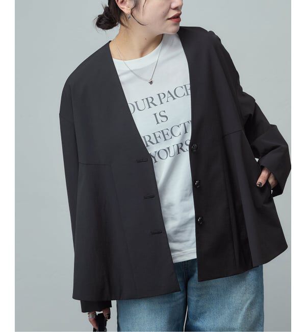 JOURNAL STANDARD「リネンナイロンストレッチフレアジャケット」|ノーカラージャケット|