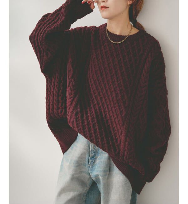Spick and Span「Higuchi*Sアラン柄ルーズニット」|ニット・セーター|ボルドー