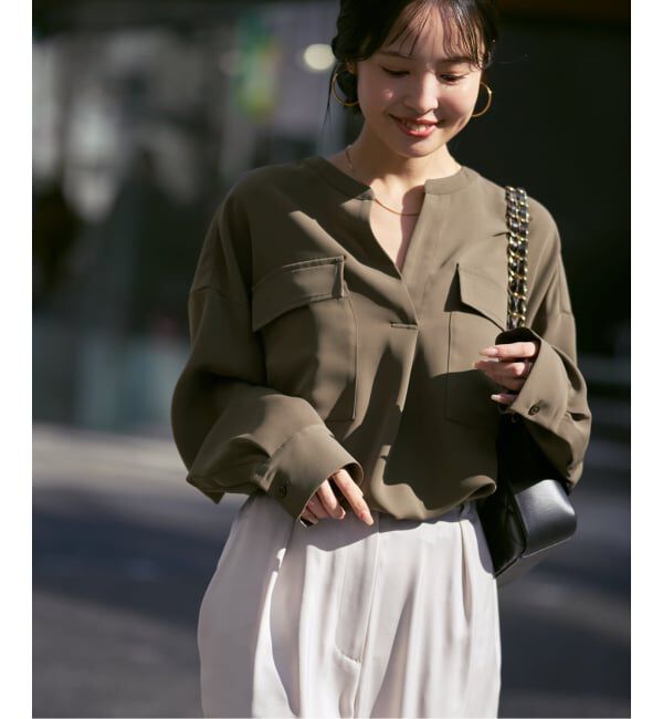 NOBLE「《追加・WEB限定カラー》ワークディテールドレープシャツ」|シャツ・ブラウス|カーキ