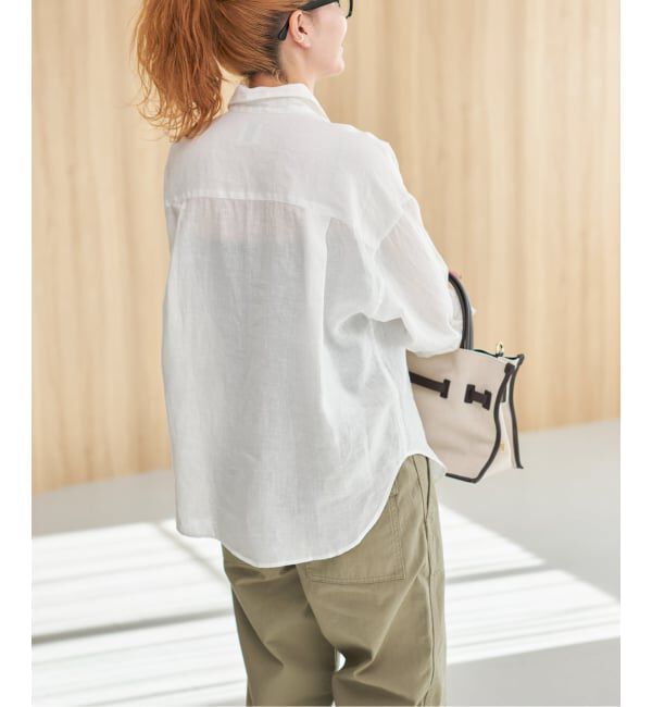 Spick and Span「《程よくすっきりサイズ》 80リネンカシュクール ミディシャツ」|シャツ・ブラウス|