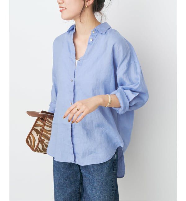 Spick and Span「《程よくすっきりサイズ》 80リネンカシュクール ミディシャツ」|シャツ・ブラウス|