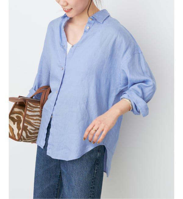 Spick and Span「《程よくすっきりサイズ》 80リネンカシュクール ミディシャツ」|シャツ・ブラウス|