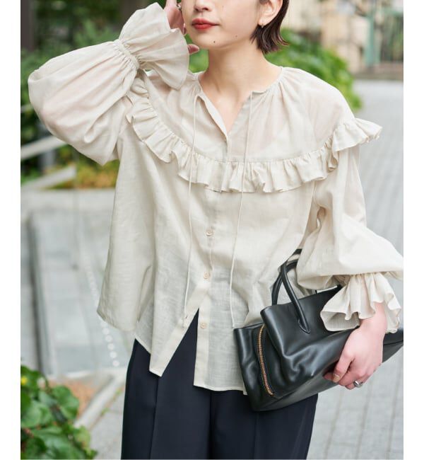 Spick and Span「コットンラミーローンフリルブラウス」|シャツ・ブラウス|ベージュ