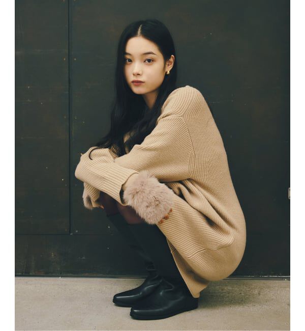  「《追加》【洗える】ファーグローブニットチュニック」|チュニック|