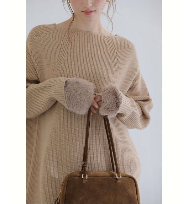  「《追加》【洗える】ファーグローブニットチュニック」|チュニック|キャメル