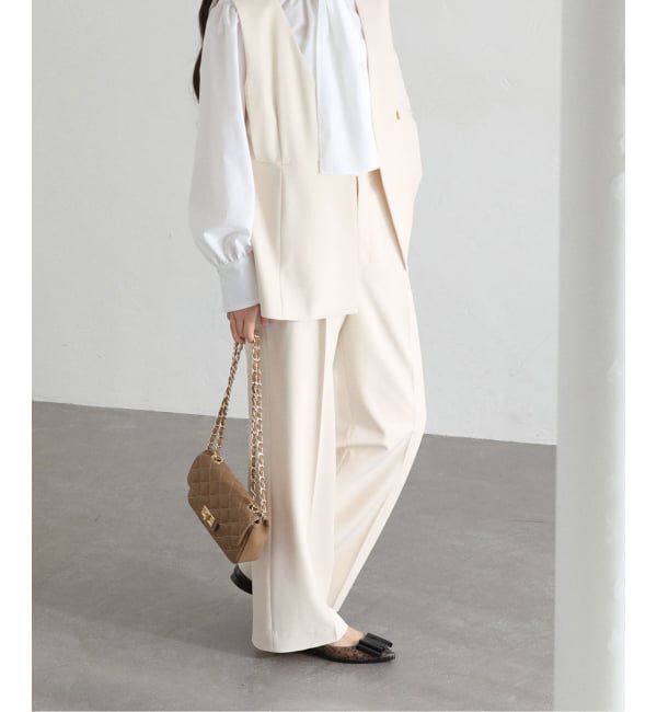  「【洗える】ツイルストレッチタックパンツ」|スラックス|ナチュラル