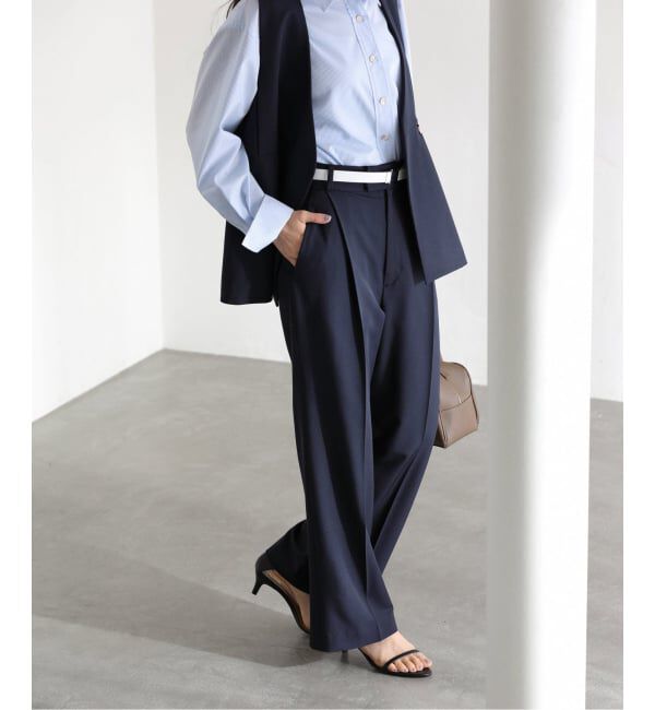  「【洗える】ツイルストレッチタックパンツ」|スラックス|