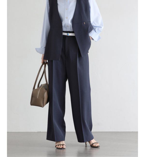  「【洗える】ツイルストレッチタックパンツ」|スラックス|ネイビー