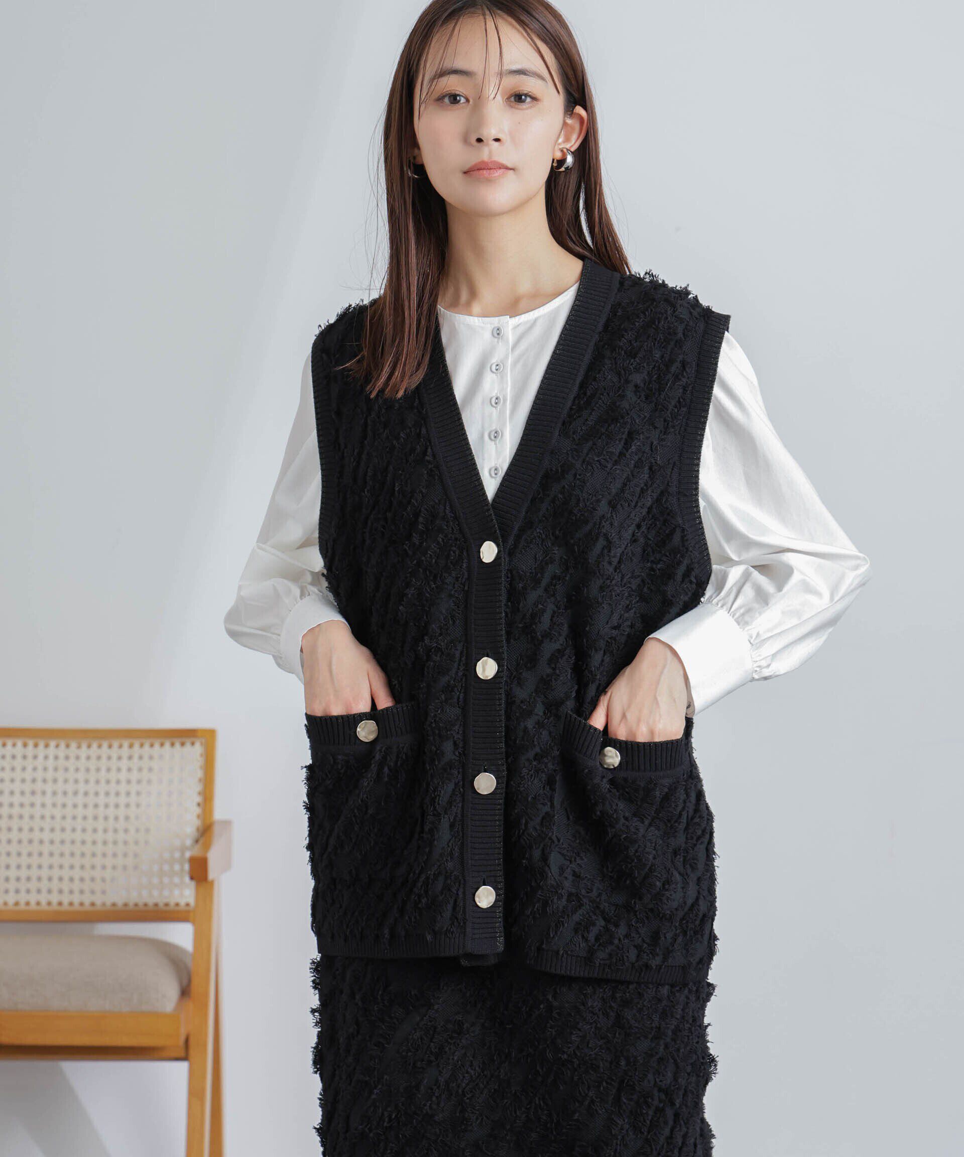 nano･universe「フリンジニットベスト(セットアップ可)」|ニット・セーター|