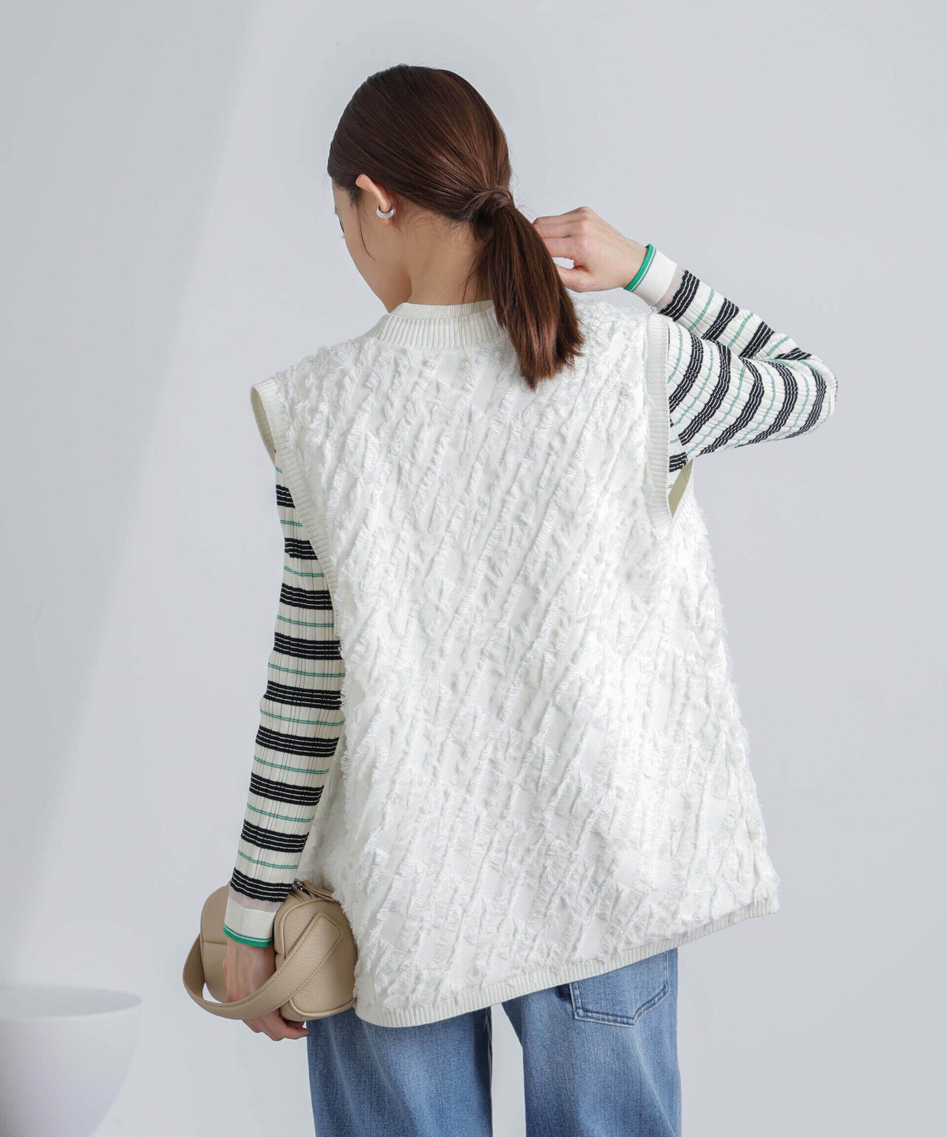 nano･universe「フリンジニットベスト(セットアップ可)」|ニット・セーター|