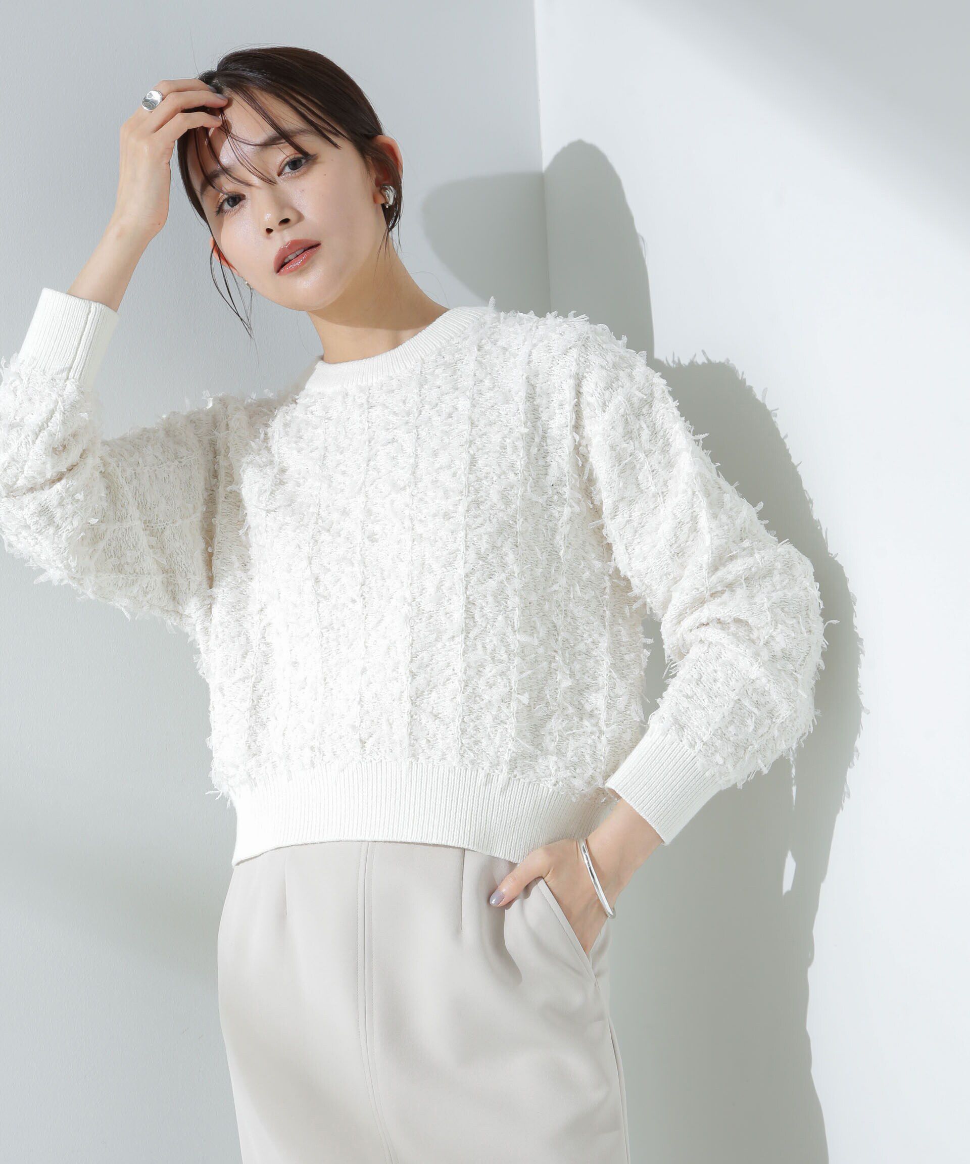 nano･universe「チュールモールニットプルオーバー（セットアップ可）」|ニット・セーター|