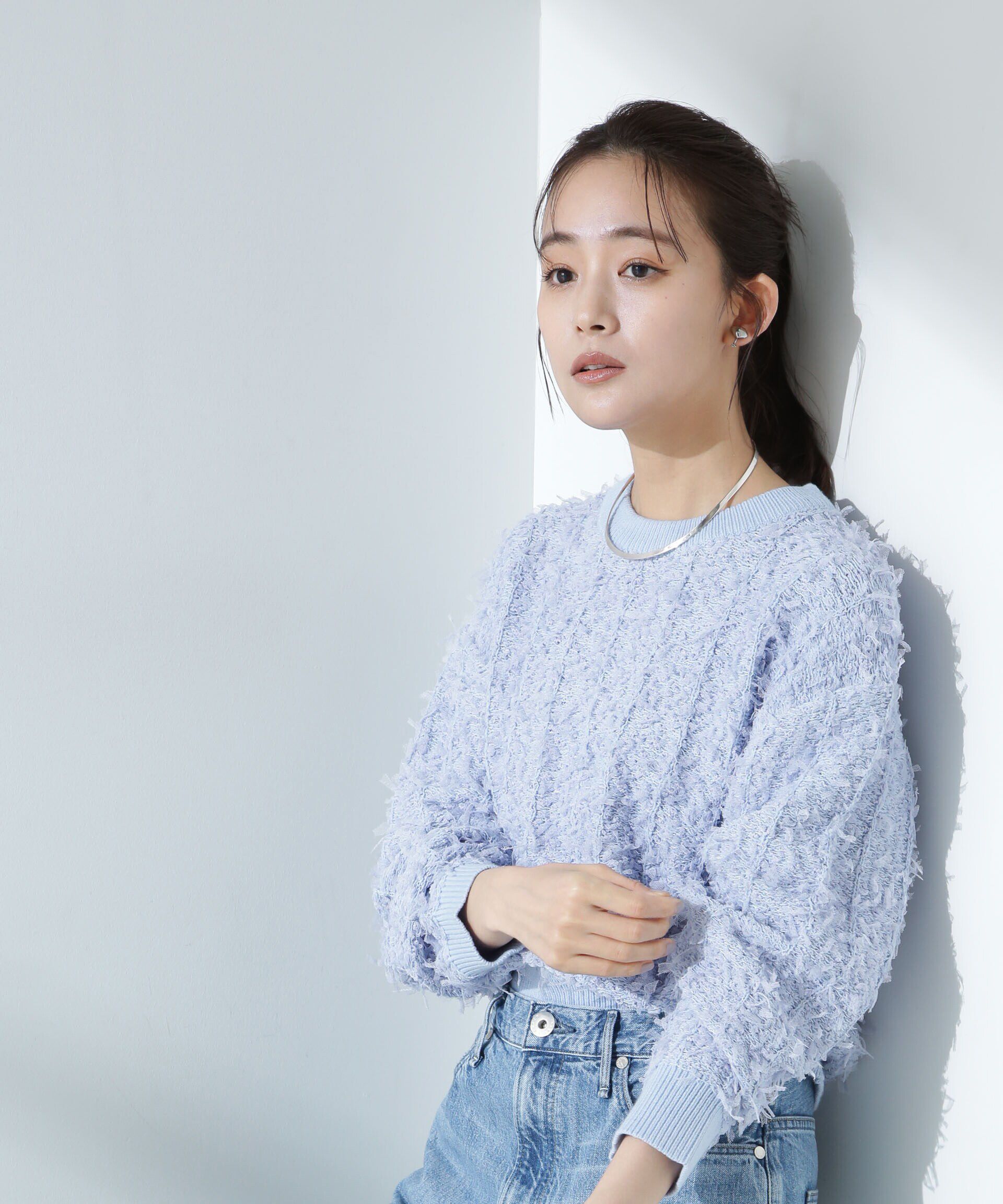 nano･universe「チュールモールニットプルオーバー（セットアップ可）」|ニット・セーター|ブルー