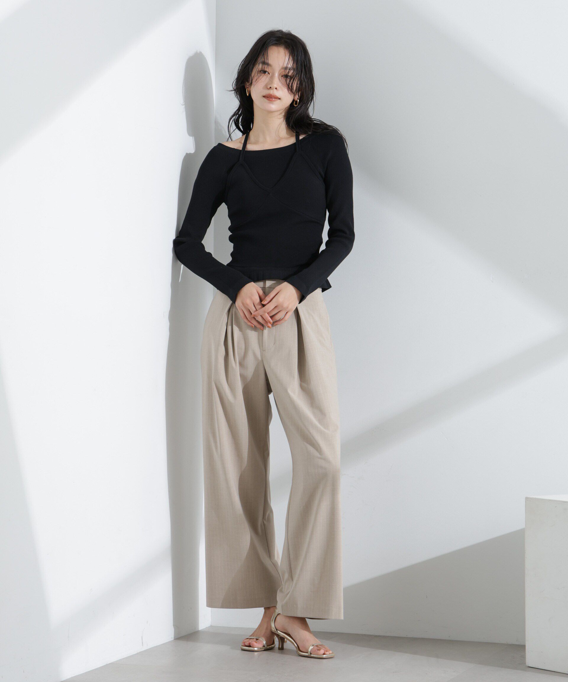 nano･universe「ホルターネックキャミ付きリブトップス」|ニット・セーター|