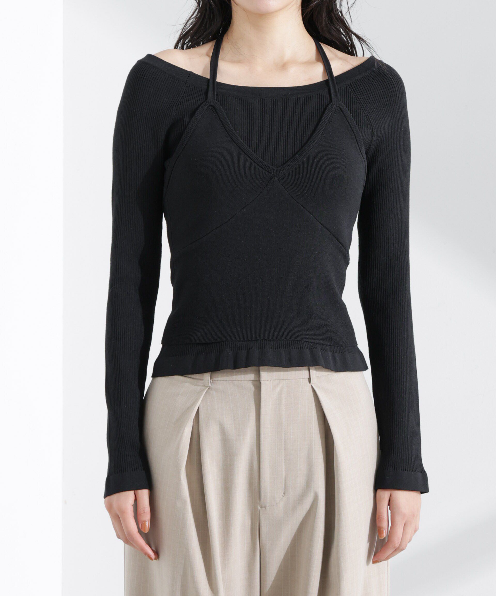 nano･universe「ホルターネックキャミ付きリブトップス」|ニット・セーター|