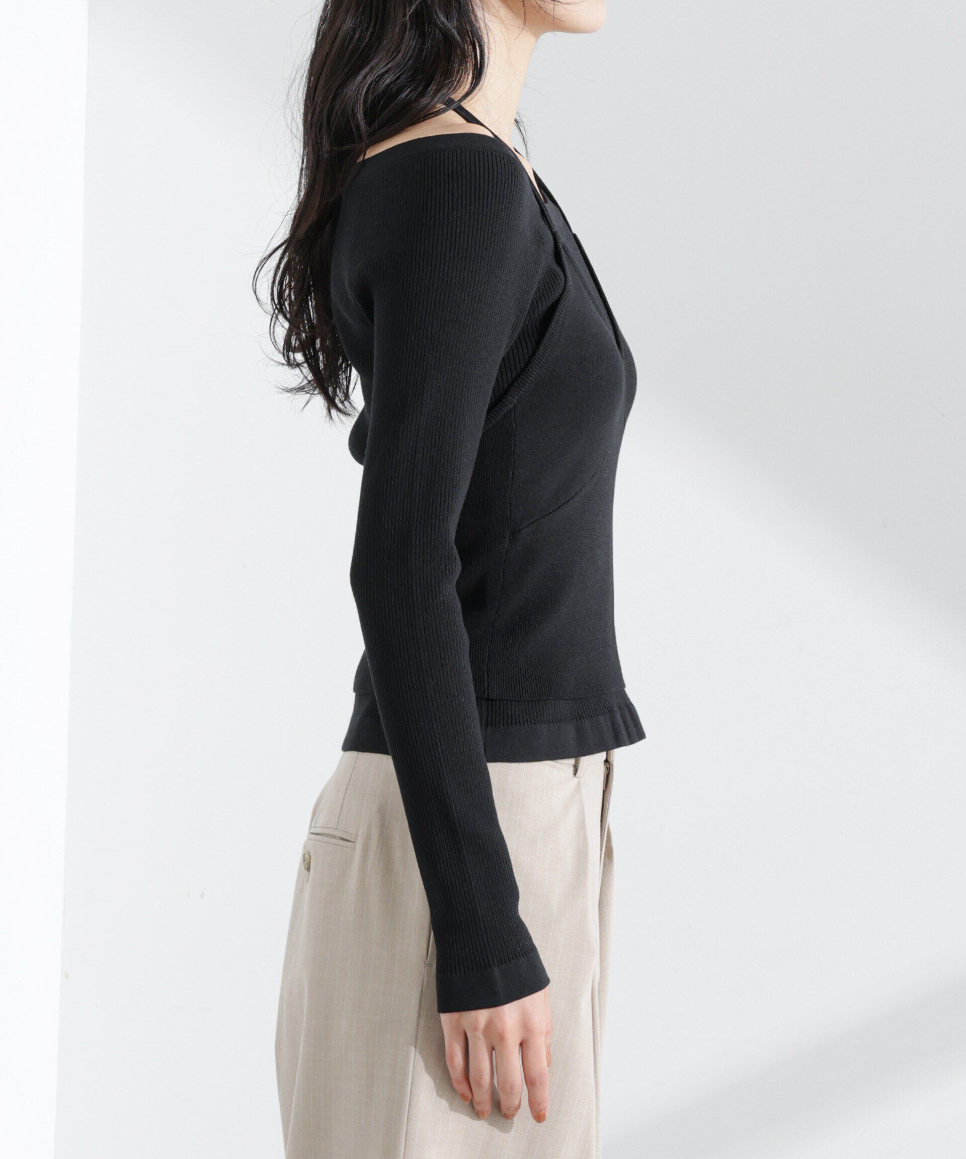 nano･universe「ホルターネックキャミ付きリブトップス」|ニット・セーター|