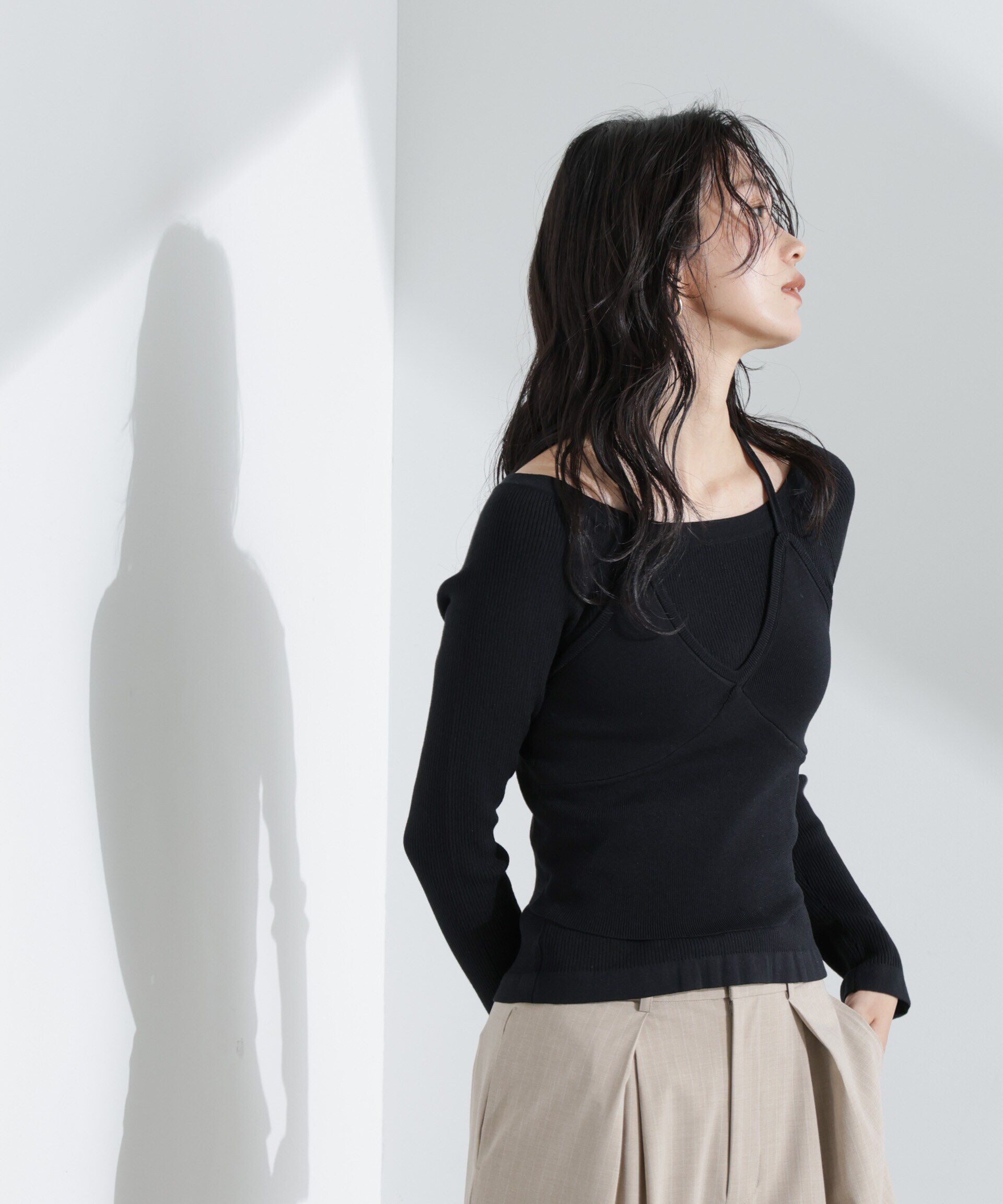 nano･universe「ホルターネックキャミ付きリブトップス」|ニット・セーター|