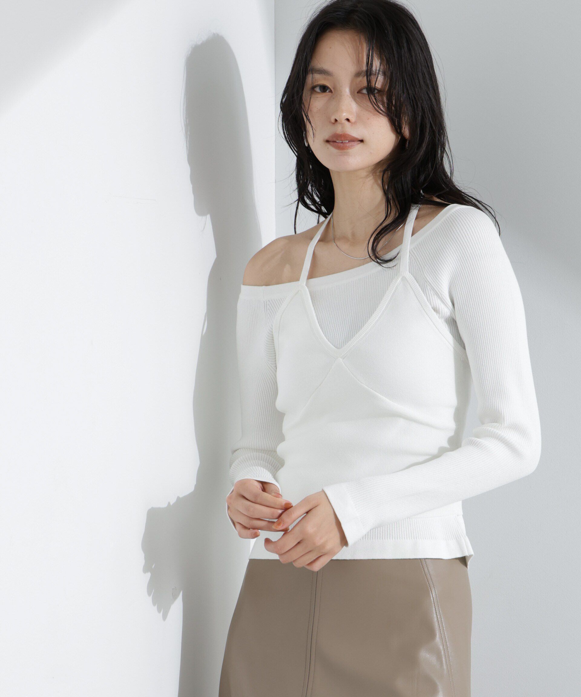 nano･universe「ホルターネックキャミ付きリブトップス」|ニット・セーター|