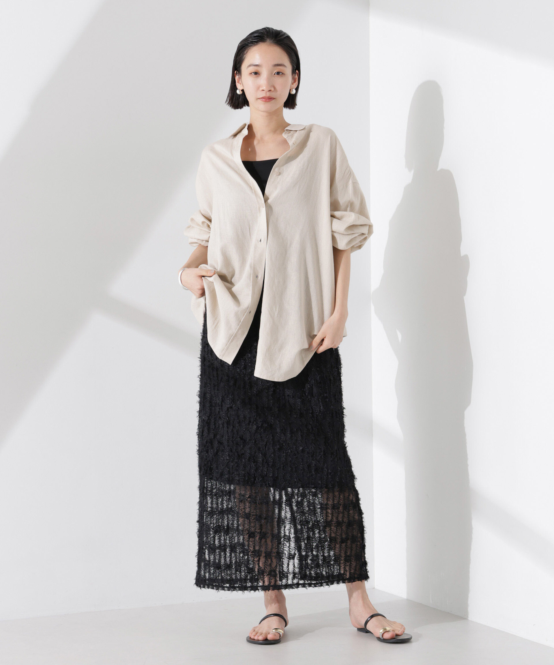 nano･universe「フリンジチュールナロースカート（セットアップ可）」|スカート|